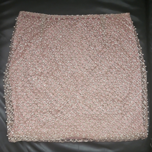 Y2k Handcrafted Pearl Details Stretchy Fabric Stealth Mini Formal Skirt Sz M - Picture 1 of 12